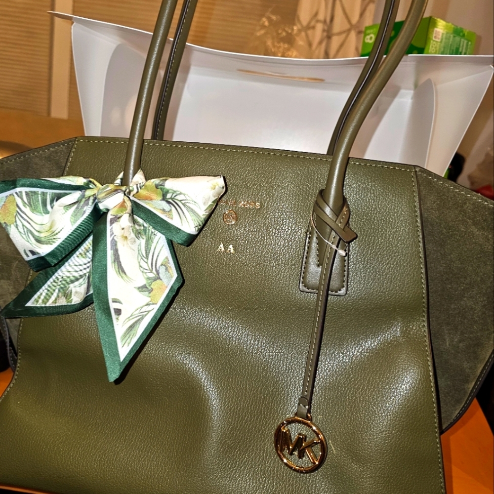 Michael Kors Olive Green Tote Bag with Suade Sides